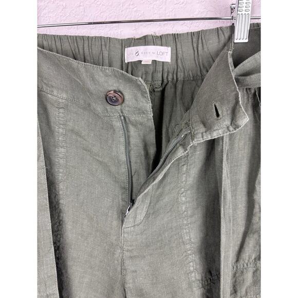 Lou & Grey LOFT Shorts Women's Medium Green Linen Belted Shorts Pockets Beachy - Picture 9 of 11